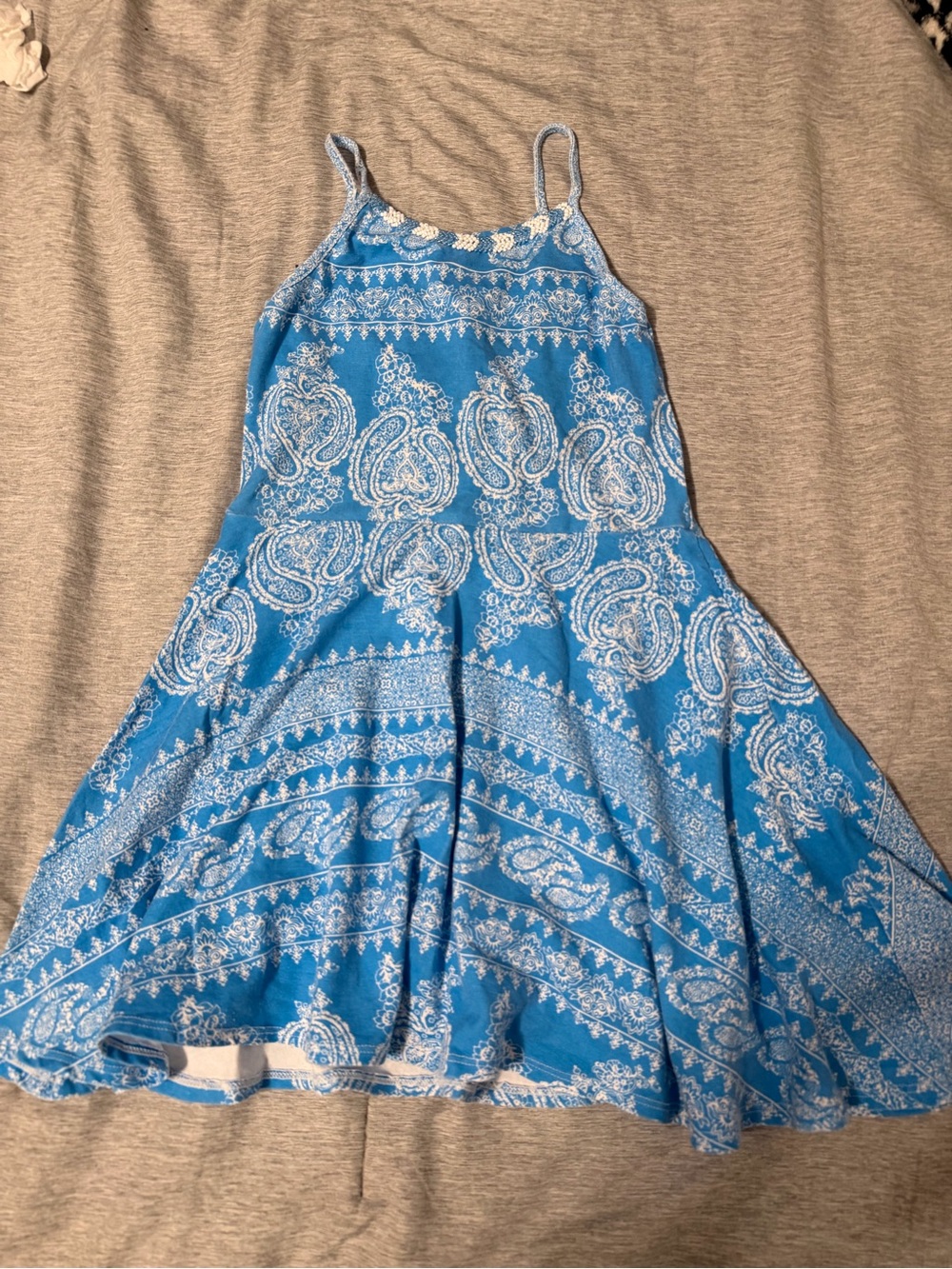 Blue Paisley Spaghetti-Strap Kids Dress